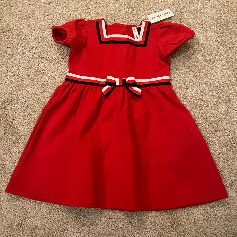 NWT Janie & Jack 2021 Red, Navy, & White Resort Dress - 3T